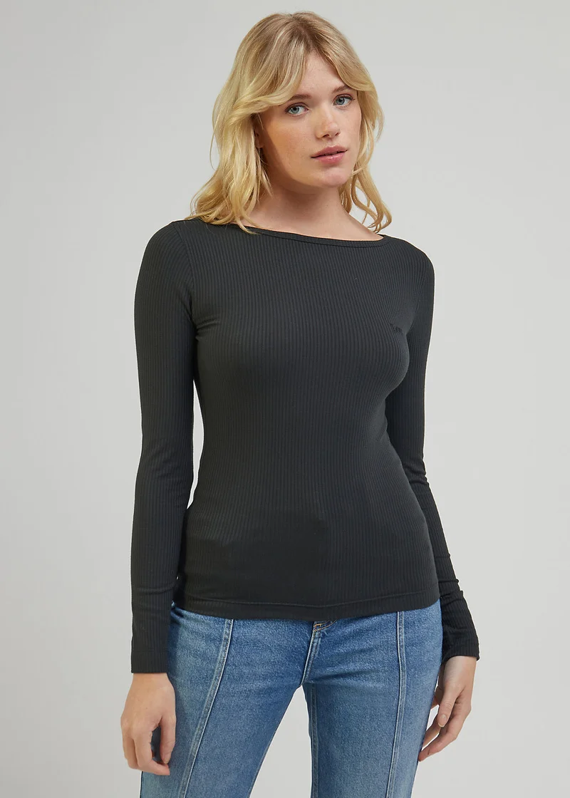 Lee Long Sleeve Boat Neck Tee Charcoal