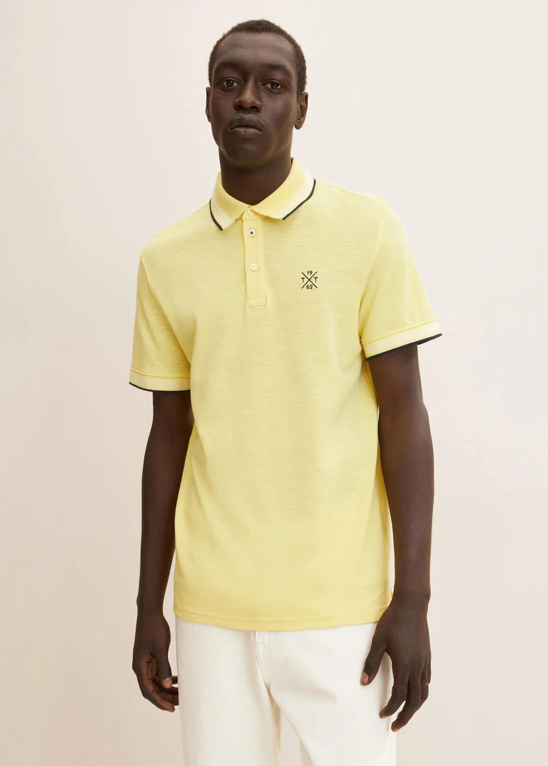 Tom Tailor Piqu Polo Shirt Yellow Curd Streaky Two Tone
