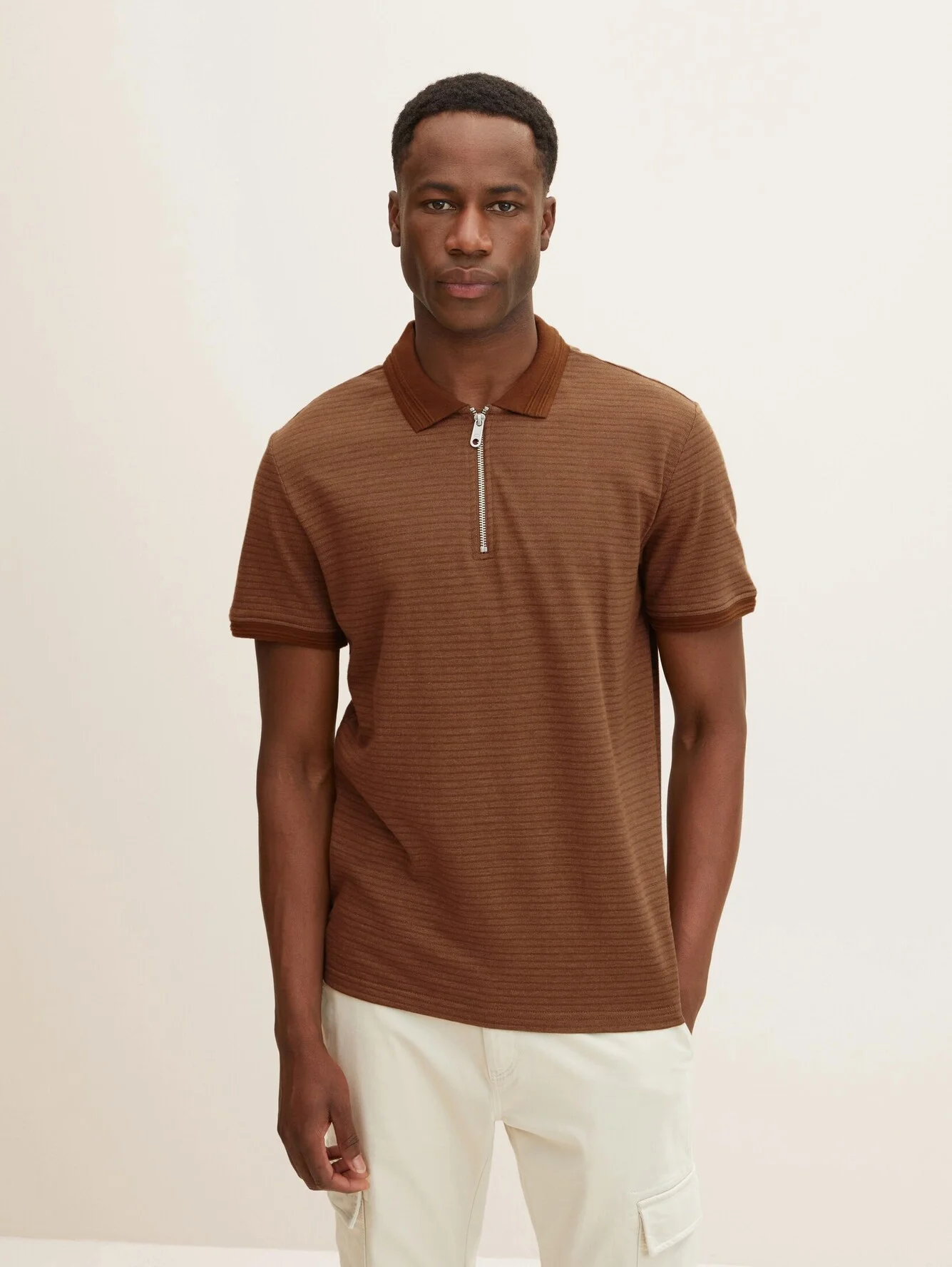 Tom Tailor Halfzip Brown Structured Stripe