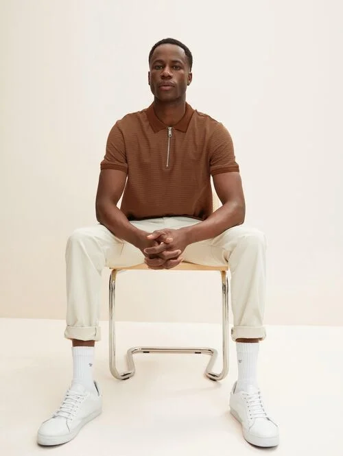 Tom Tailor Halfzip Brown Structured Stripe