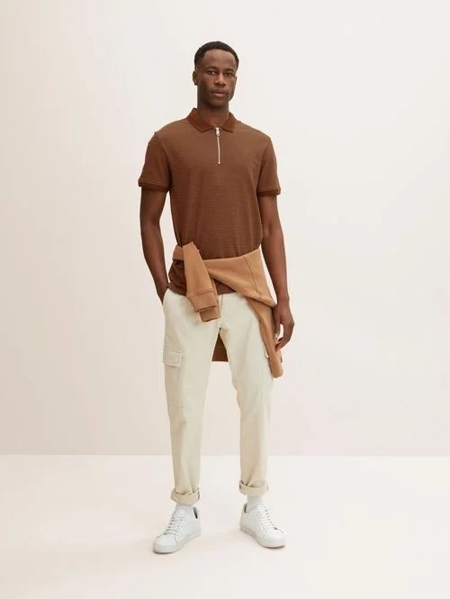 Tom Tailor Halfzip Brown Structured Stripe