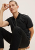 Tom Tailor Halfzip Polo Shirt Black Structured Stripe - 1031655-29797