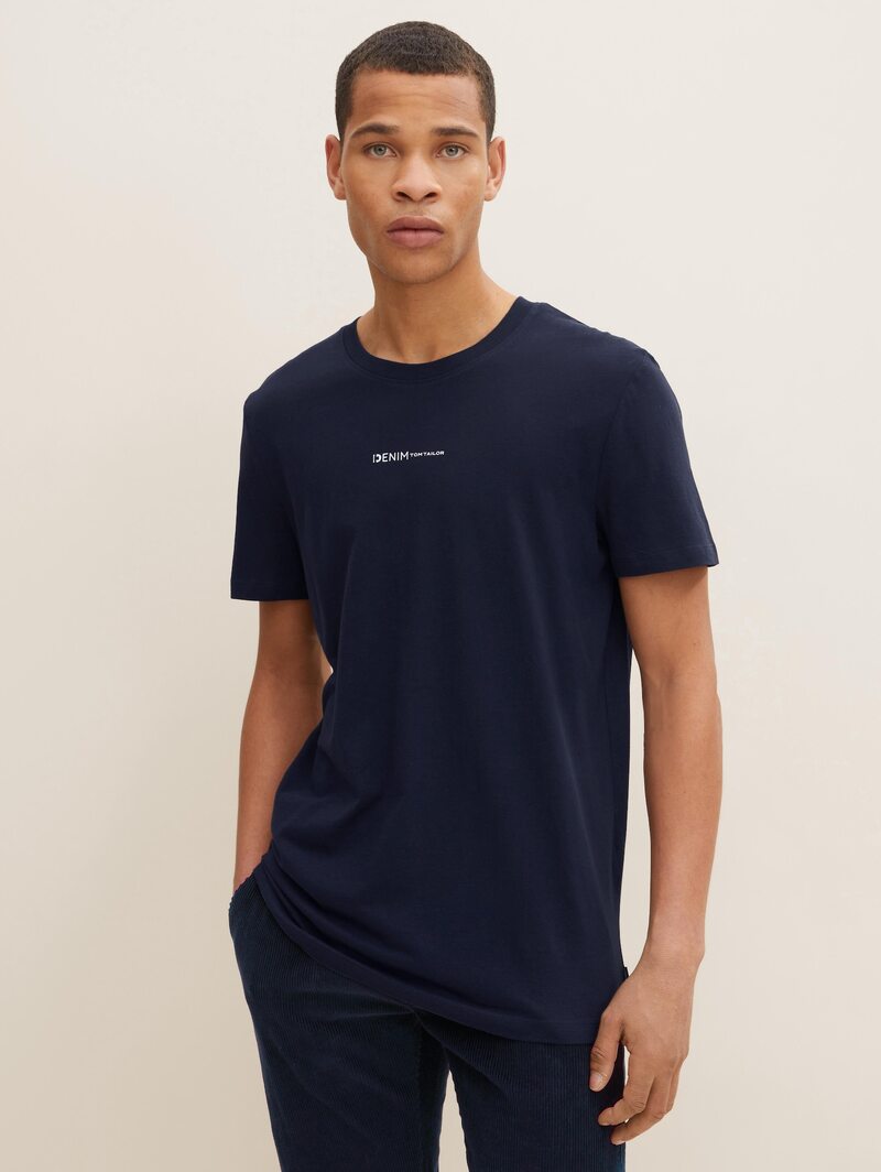 Denim Tom Tailor T Shirt With A Logo Print Sky Captain Blue - 1032335-10668