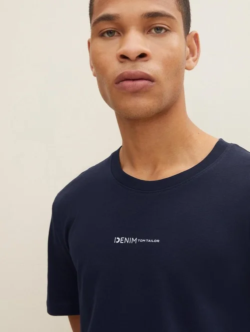 Denim Tom Tailor T Shirt With A Logo Print Sky Captain Blue