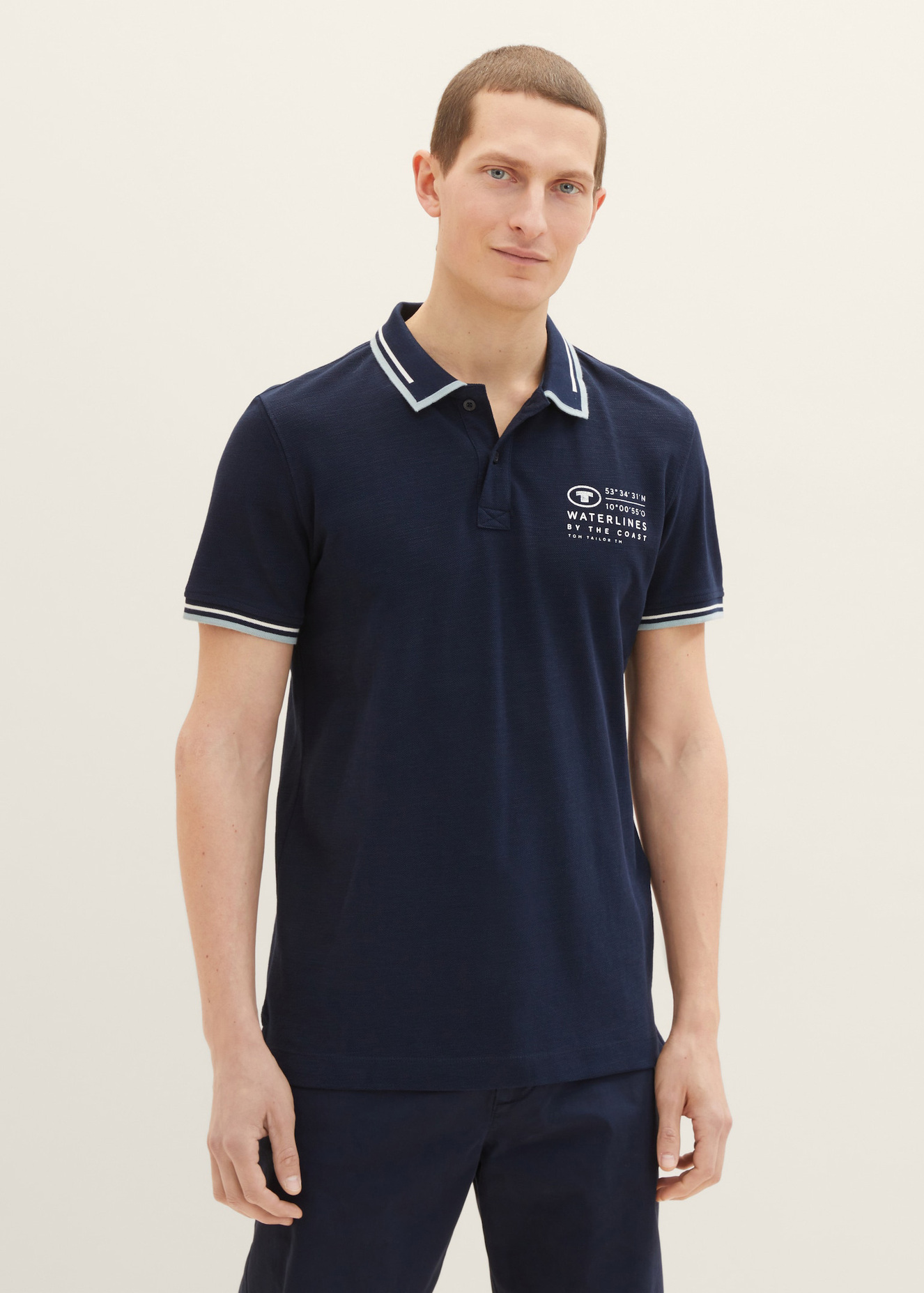 Tom Tailor Polo Shirt With Logo Embroidery Sky Captain Blue - 1035571-10668