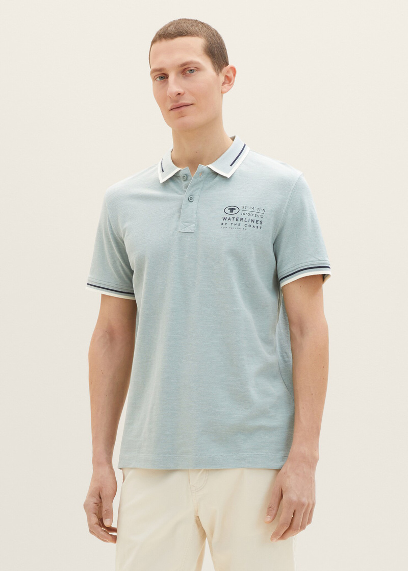 Tom Tailor Polo Shirt With Logo Embroidery Ocean - 1035571-28129