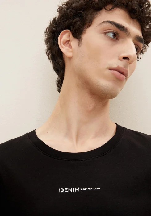 Denim Tom Tailor T Shirt With A Logo Print Black