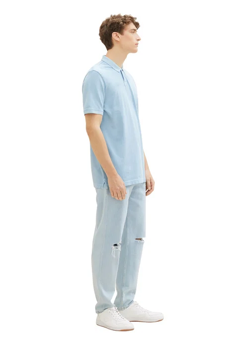 Denim Tom Tailor Polo Tee Washed Out Middle Blue