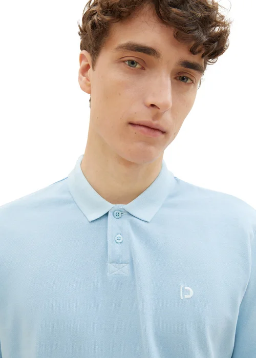Denim Tom Tailor Polo Tee Washed Out Middle Blue