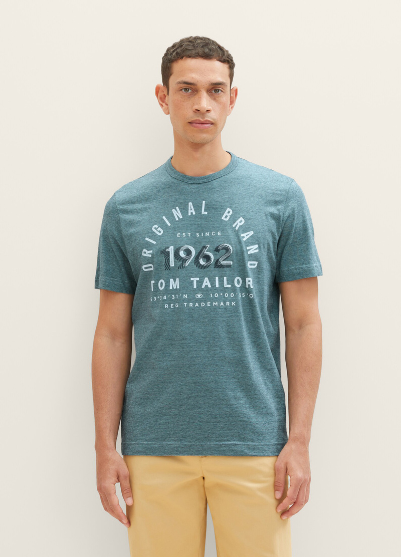 Tom Tailor T Shirt With A Print Navy Blue Stone Fine Stripe - 1035549-32011