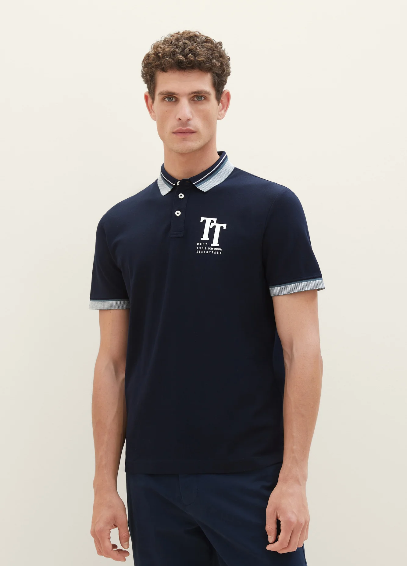 Tom Tailor Polo Shirt With A Logo Print Sky Captain Blue