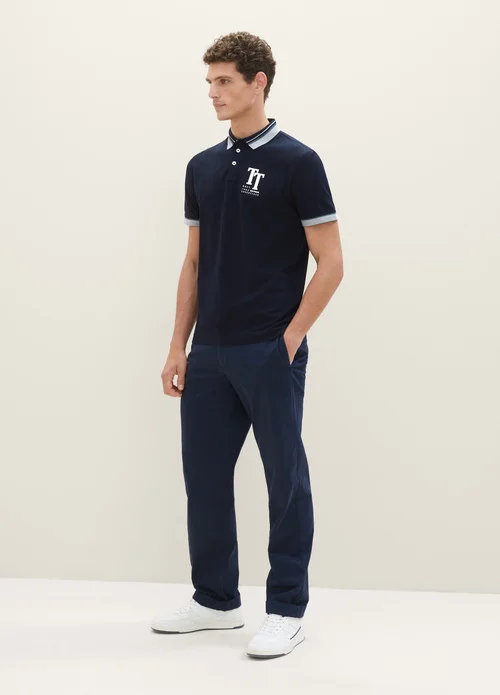 Tom Tailor Polo Shirt With A Logo Print Sky Captain Blue