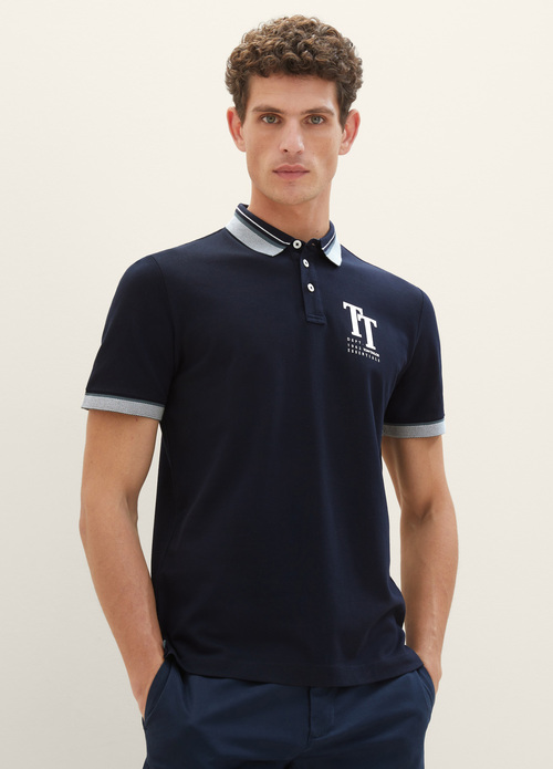 Tom Tailor Polo Shirt With A Logo Print Sky Captain Blue - 1038848-10668