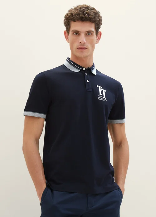 Tom Tailor Polo Shirt With A Logo Print Sky Captain Blue