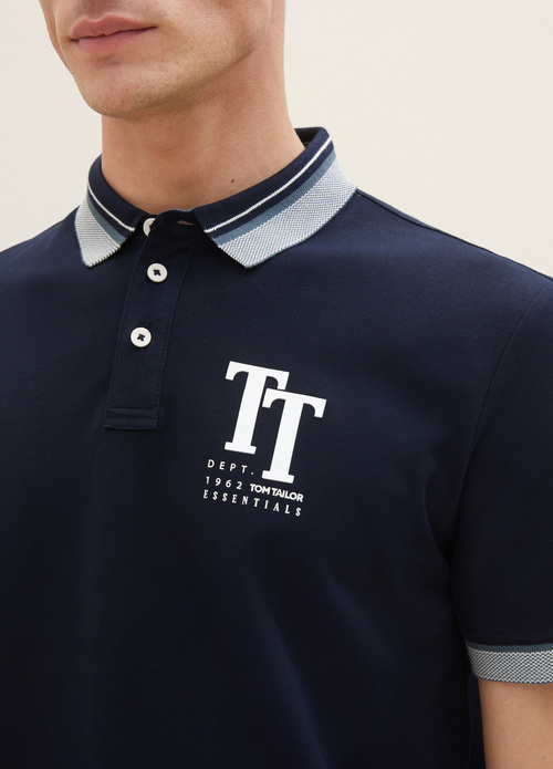 Tom Tailor Polo Shirt With A Logo Print Sky Captain Blue - 1038848-10668