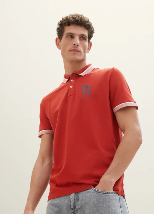 Tom Tailor Polo Shirt With A Logo Print Velvet Red