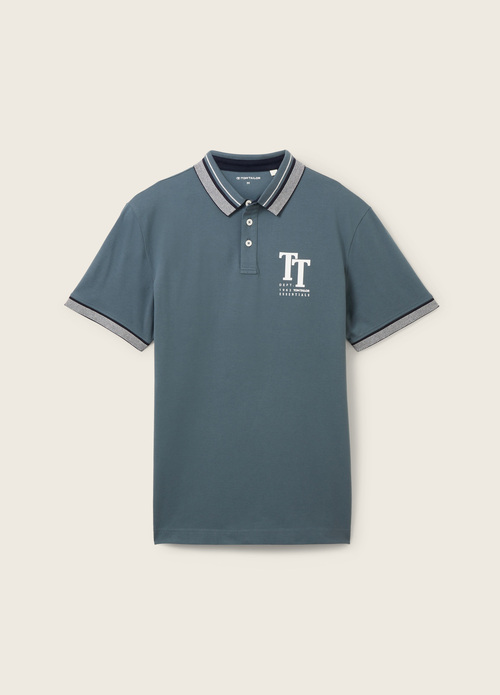 Tom Tailor Polo Shirt With A Logo Print Dusty Dark Teal - 1038848-32506