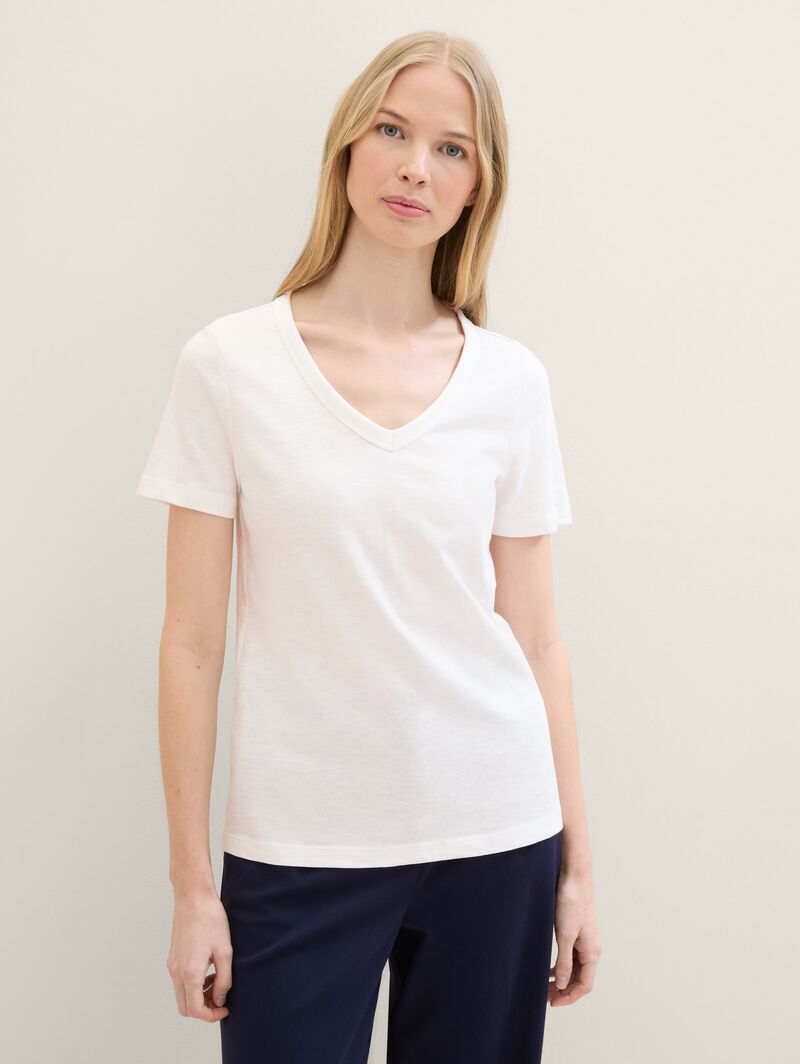 Tom Tailor Long Sleeve V Neck T Shirt Whisper White - 1041533-10315