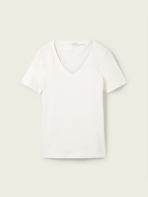 Tom Tailor Long Sleeve V Neck T Shirt Whisper White