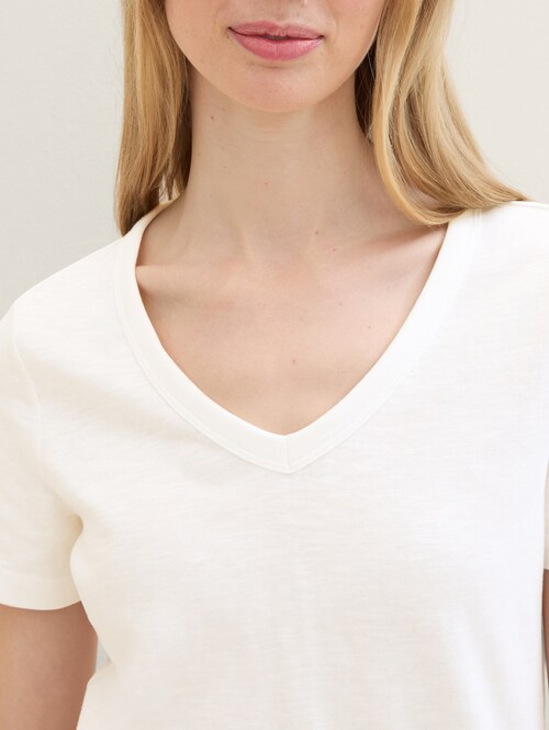 Tom Tailor Long Sleeve V Neck T Shirt Whisper White - 1041533-10315