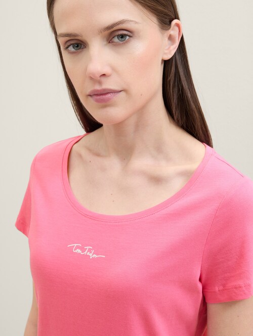 Tom Tailor Round Neck T Shirt Carmine Pink - 1042892-15799