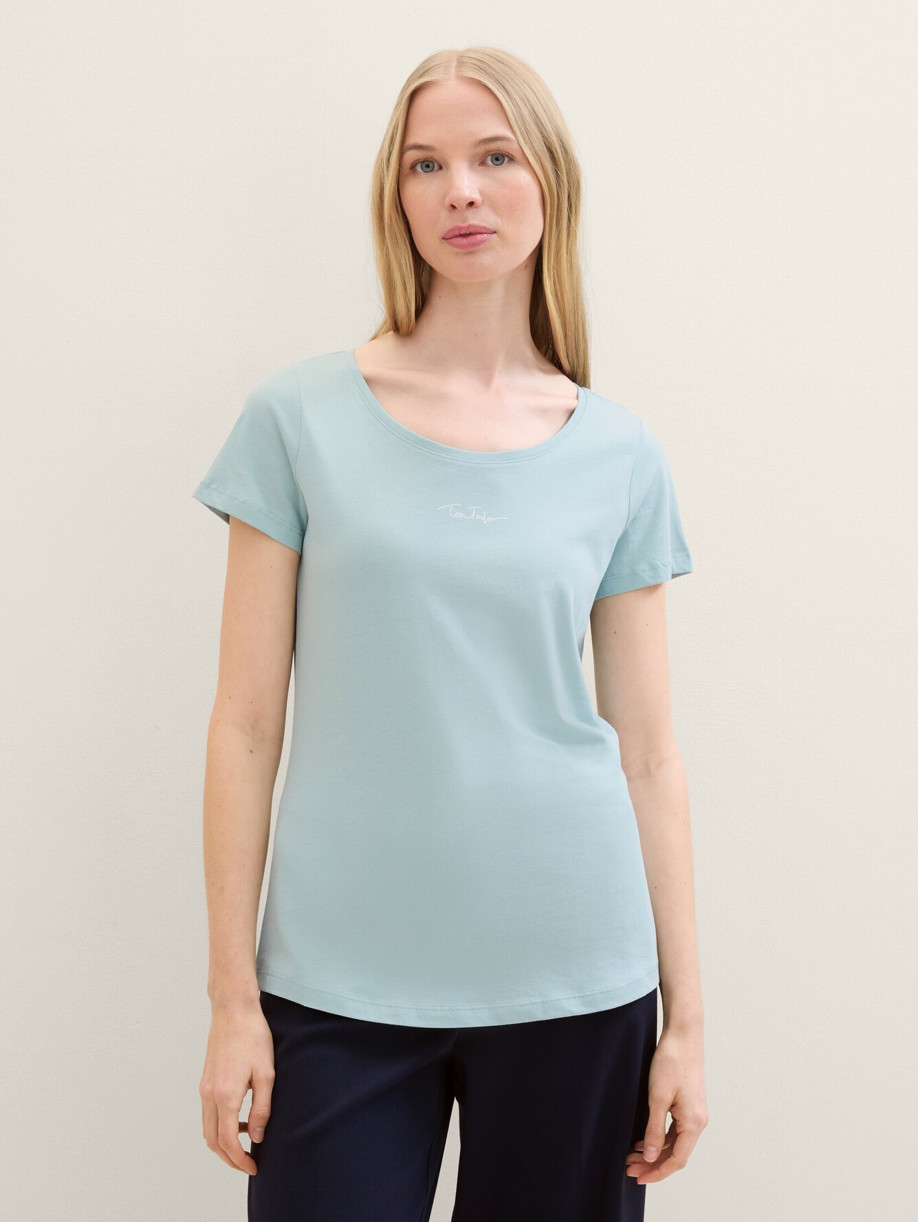 Tom Tailor Round Neck T Shirt Dusty Mint Blue - 1042892-30463