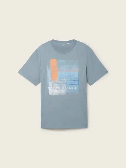 Tom Tailor T Shirt With A Print Grey Mint