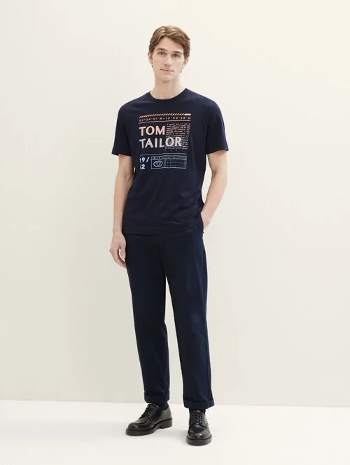 Tom Tailor T Shirt With A Logo Print Sky Captain Blue