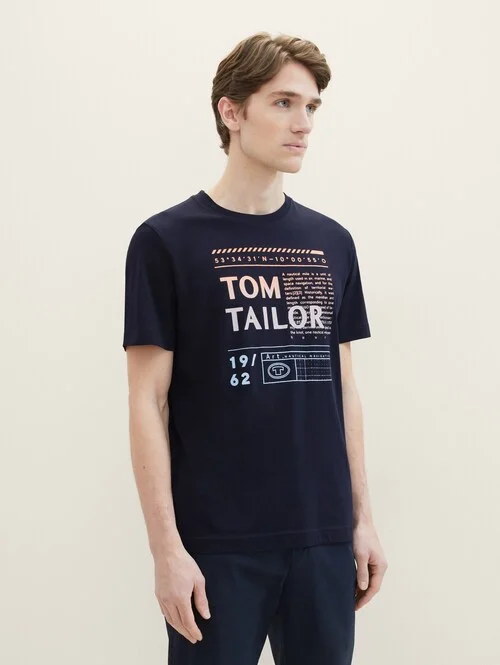 Tom Tailor T Shirt With A Logo Print Sky Captain Blue