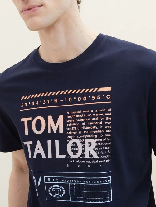 Tom Tailor T Shirt With A Logo Print Sky Captain Blue