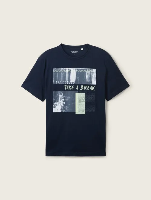 Tom Tailor Print T Shirt Sky Captain Blue