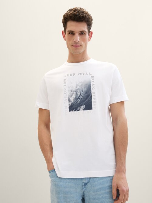 Tom Tailor Print T Shirt White - 1041788-20000