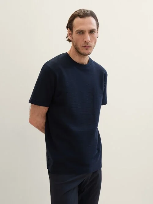 Tom Tailor T Shirt With Texture Sky Captain Blue