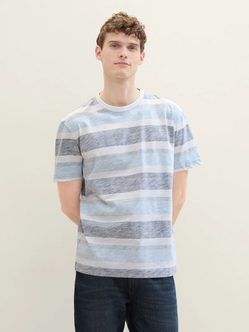 Tom Tailor C Neck T Shirt Navy Grey Mint Block Stripe