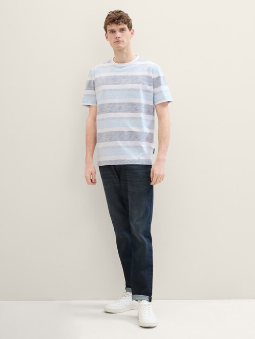 Tom Tailor C Neck T Shirt Navy Grey Mint Block Stripe - 1041790-35652