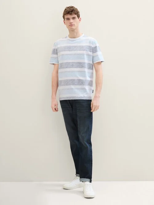 Tom Tailor C Neck T Shirt Navy Grey Mint Block Stripe