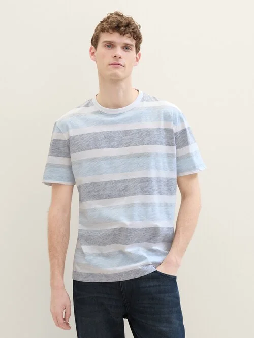 Tom Tailor C Neck T Shirt Navy Grey Mint Block Stripe