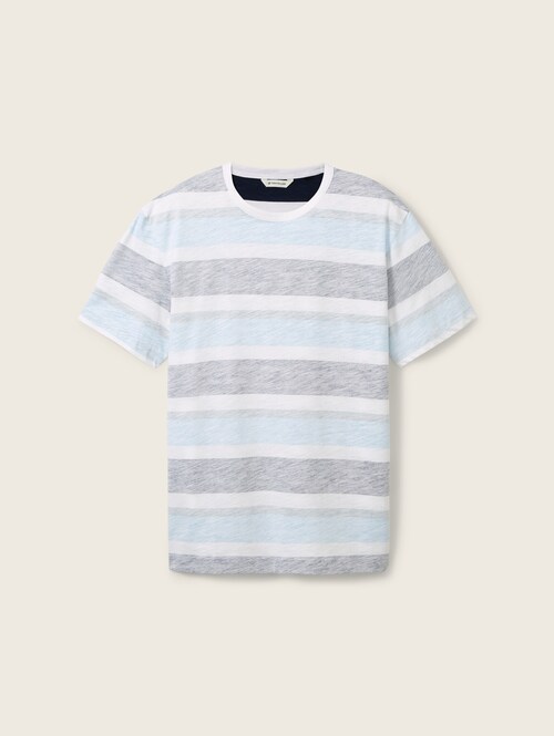 Tom Tailor C Neck T Shirt Navy Grey Mint Block Stripe - 1041790-35652