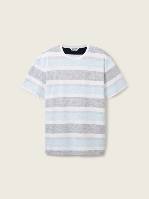 Tom Tailor C Neck T Shirt Navy Grey Mint Block Stripe