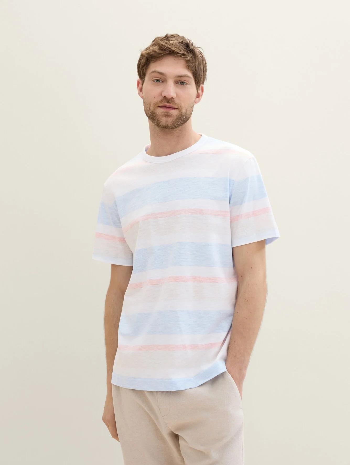 Tom Tailor C Neck Tshirt Blue Beige Blockstripe