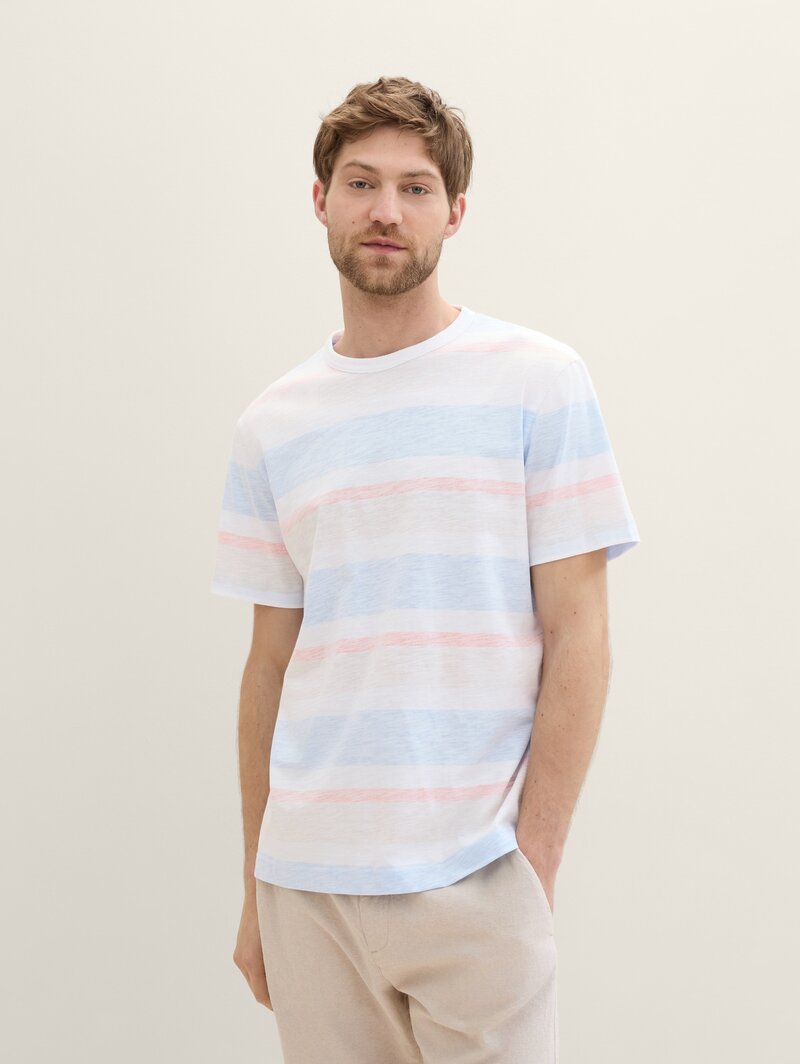 Tom Tailor C Neck Tshirt Blue Beige Blockstripe - 1041790-35786