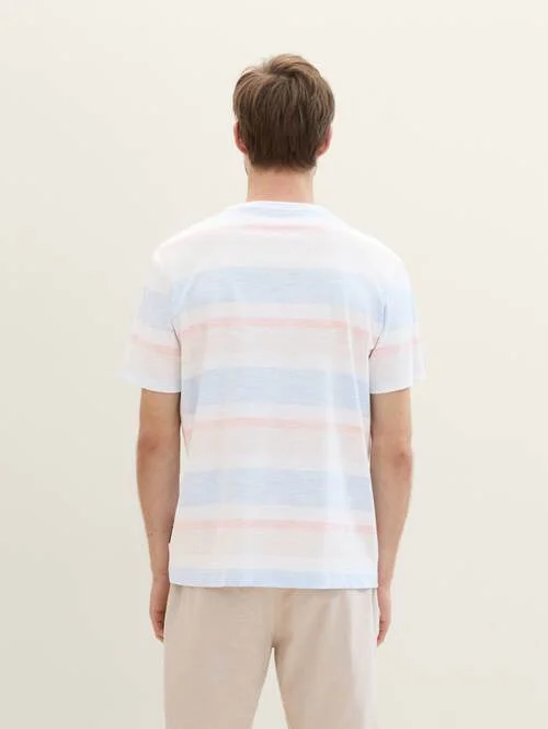 Tom Tailor C Neck Tshirt Blue Beige Blockstripe
