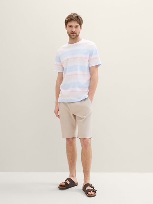 Tom Tailor C Neck Tshirt Blue Beige Blockstripe - 1041790-35786