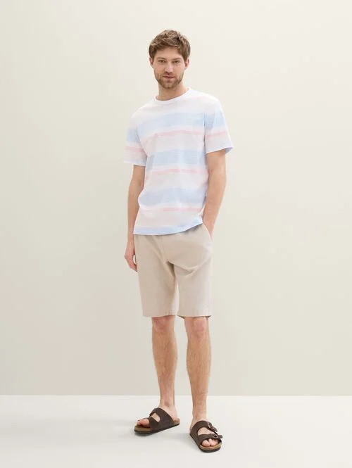 Tom Tailor C Neck Tshirt Blue Beige Blockstripe
