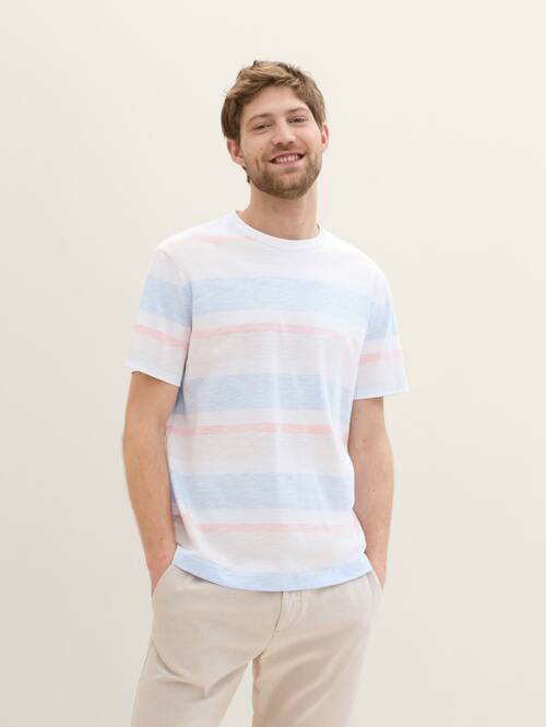 Tom Tailor C Neck Tshirt Blue Beige Blockstripe - 1041790-35786