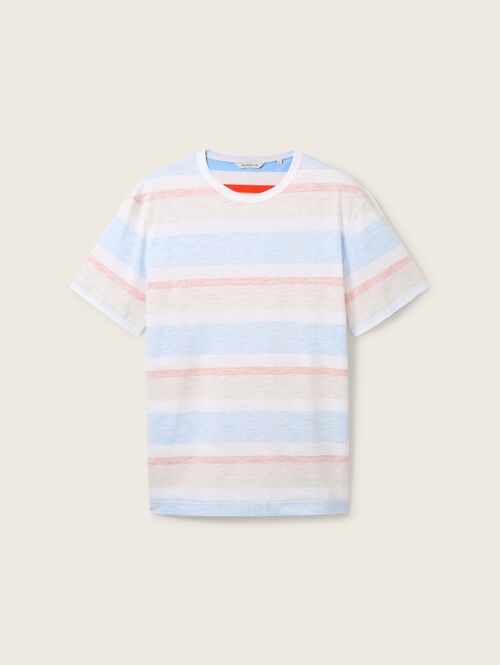 Tom Tailor C Neck Tshirt Blue Beige Blockstripe - 1041790-35786