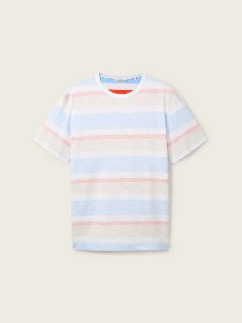Tom Tailor C Neck Tshirt Blue Beige Blockstripe