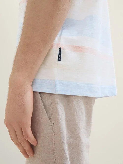 Tom Tailor C Neck Tshirt Blue Beige Blockstripe