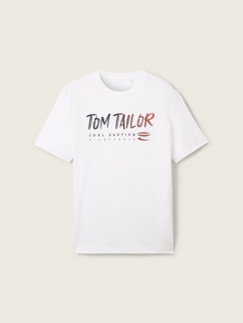 Tom Tailor Logo Text Tee White - 1041798-20000