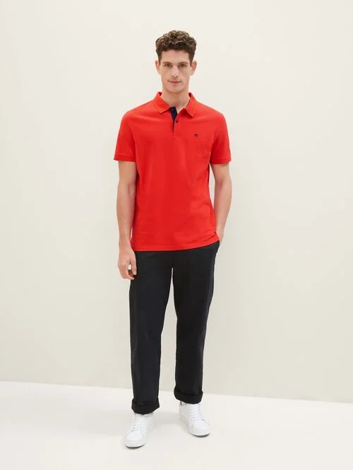 Tom Tailor Basic Polo With Contrast Basic Red
